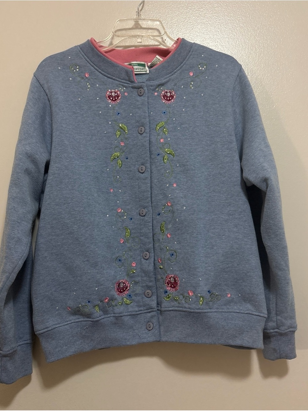Unique Vintage Blue Embroidered Button-Up Cardigan